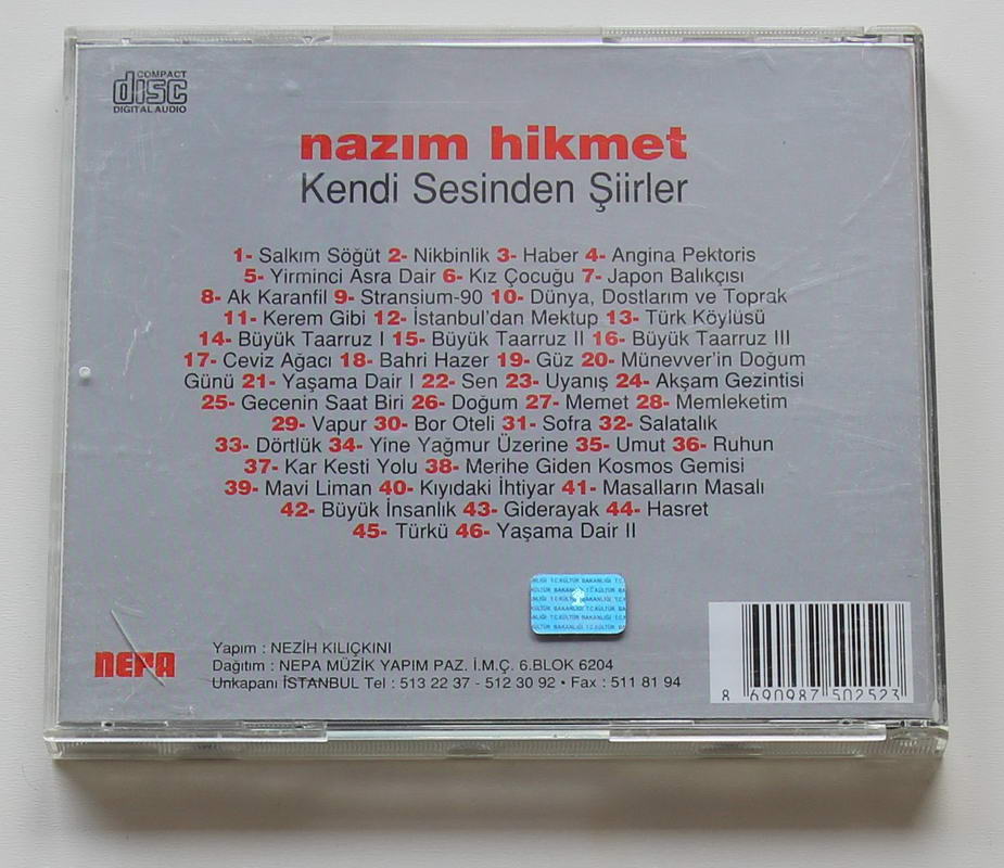 Nazım Hikmet - Kendi sesinden şiirler Arka