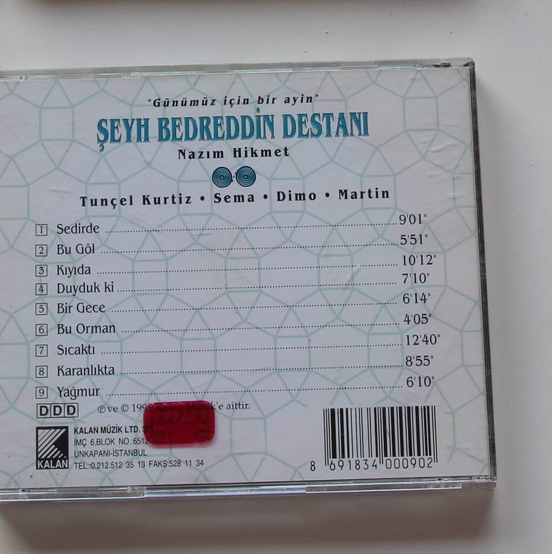 Nazım Hikmet / Tunçel Kurtiz, Sema, Dimo, Martin - Şeyh Bedreddin Destanı / Günümüz Için Bir Ayin Arka